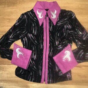 Pleasure horse show Horsemanship equestrian shirt‎ medium purple silver sparkle